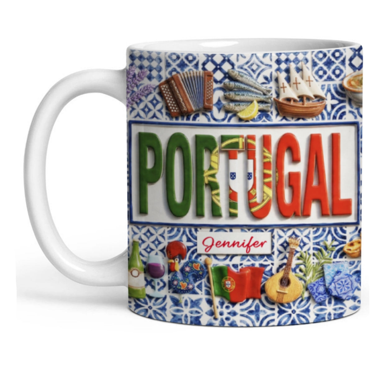 Custom Portugal Pattern Accent Mug And Name