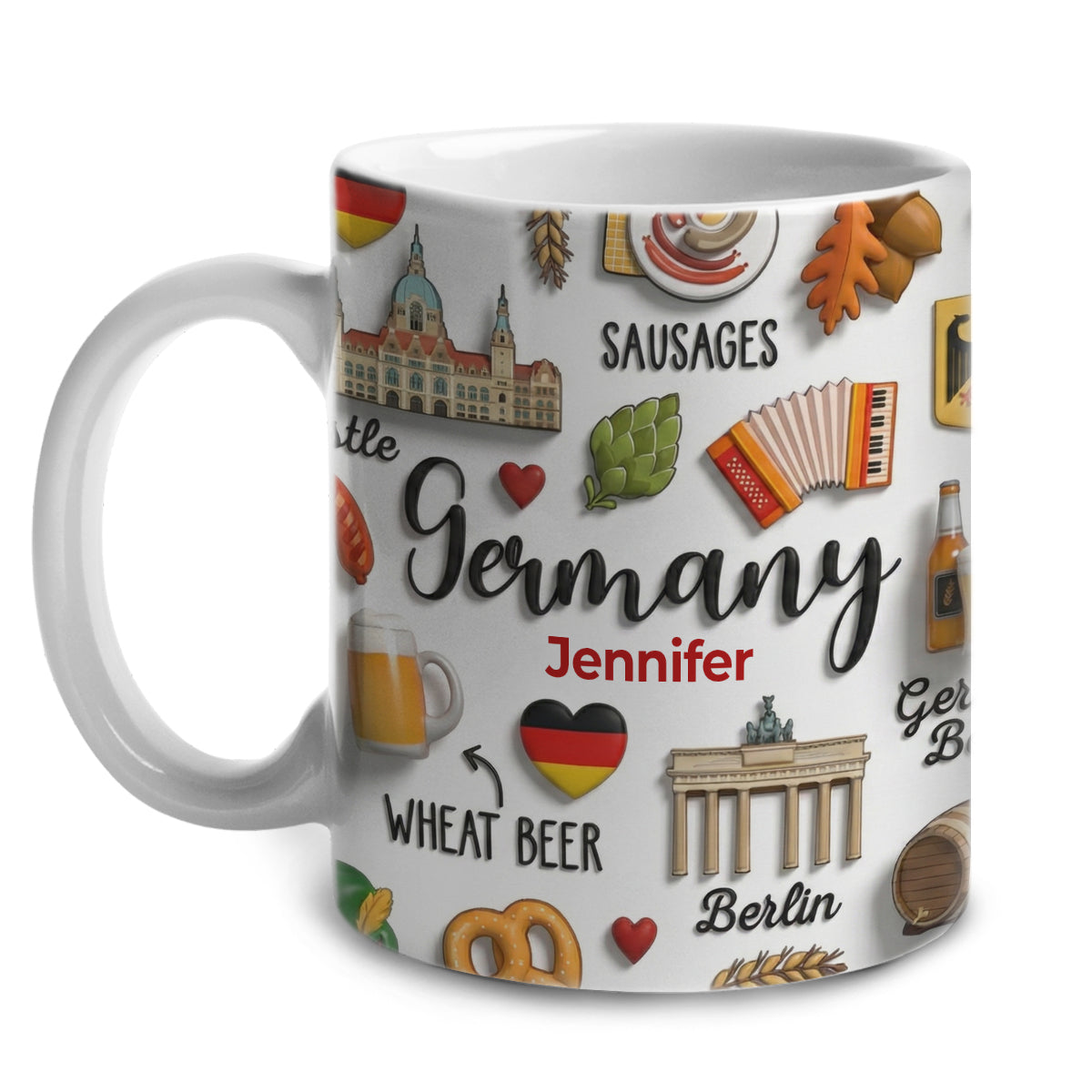 Germany Coffee Mug Cup With Custom Your Name Emboss Effect