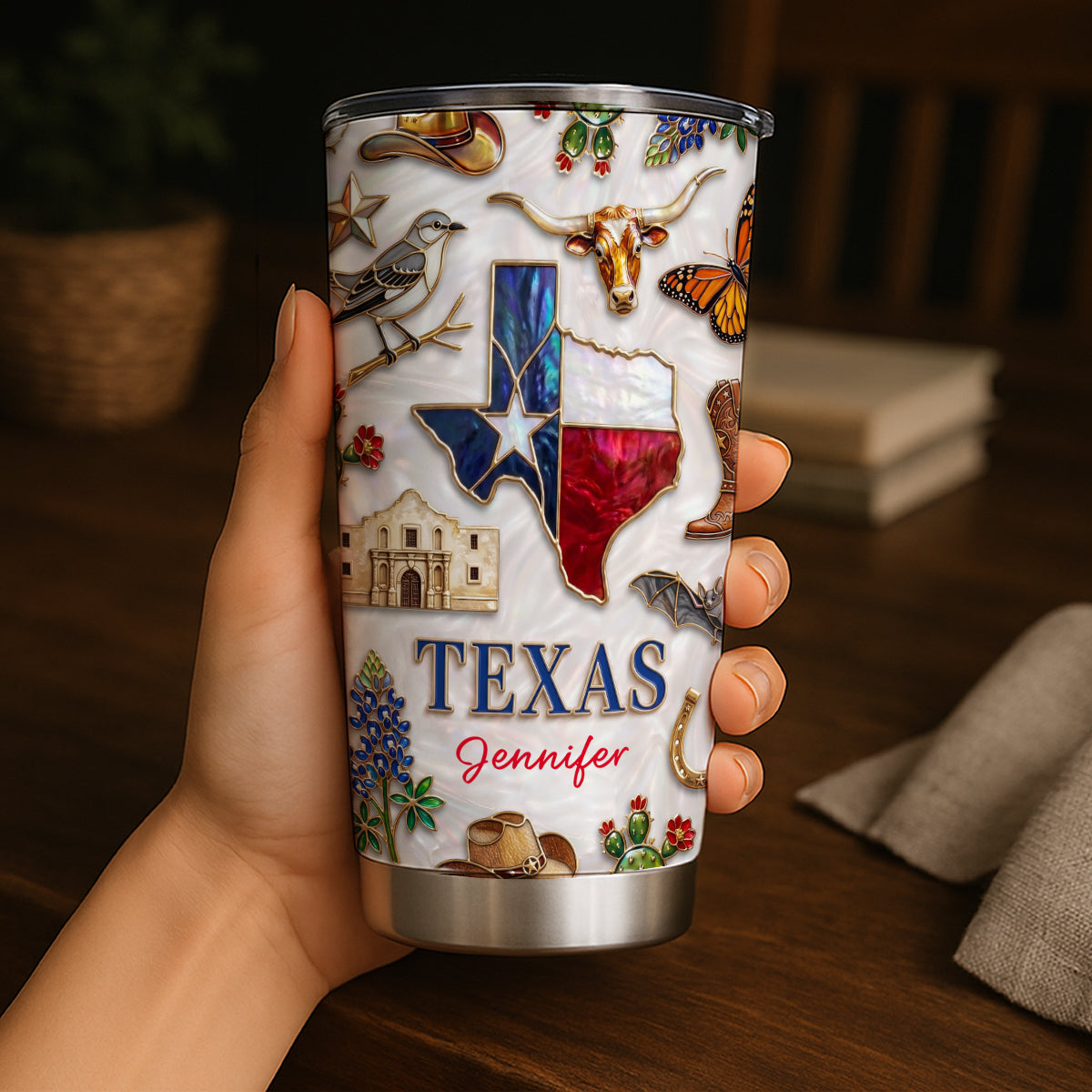 Custom Texas Tumbler With Texas Glitter Effect