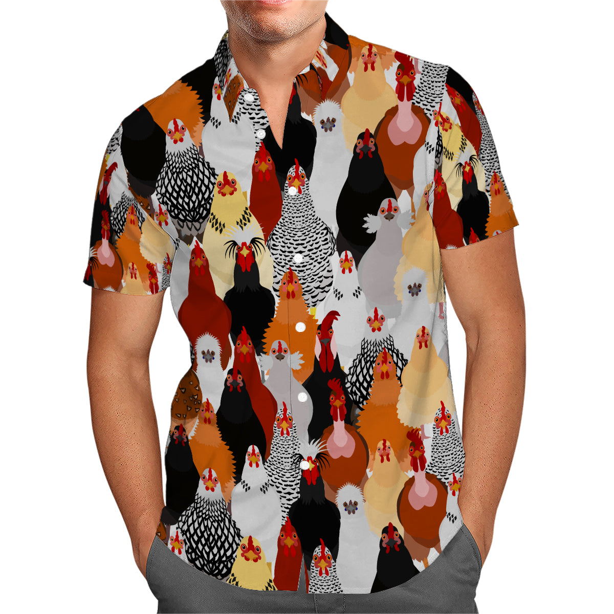 Chicken Hawaiian Shirt With Many Chickens Around