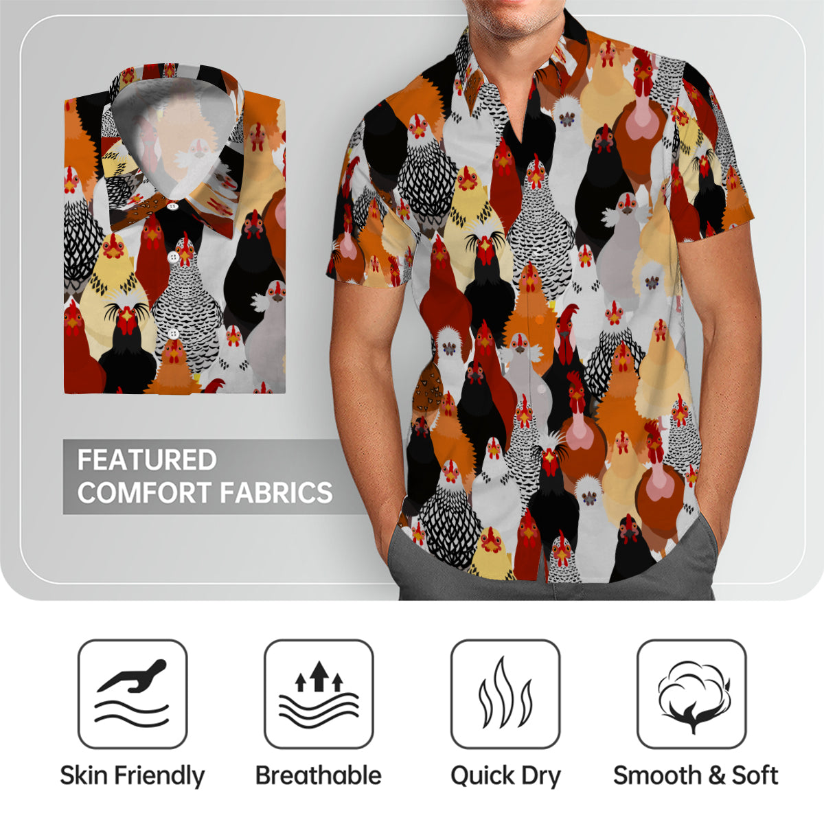 Chicken Hawaiian Shirt With Many Chickens Around