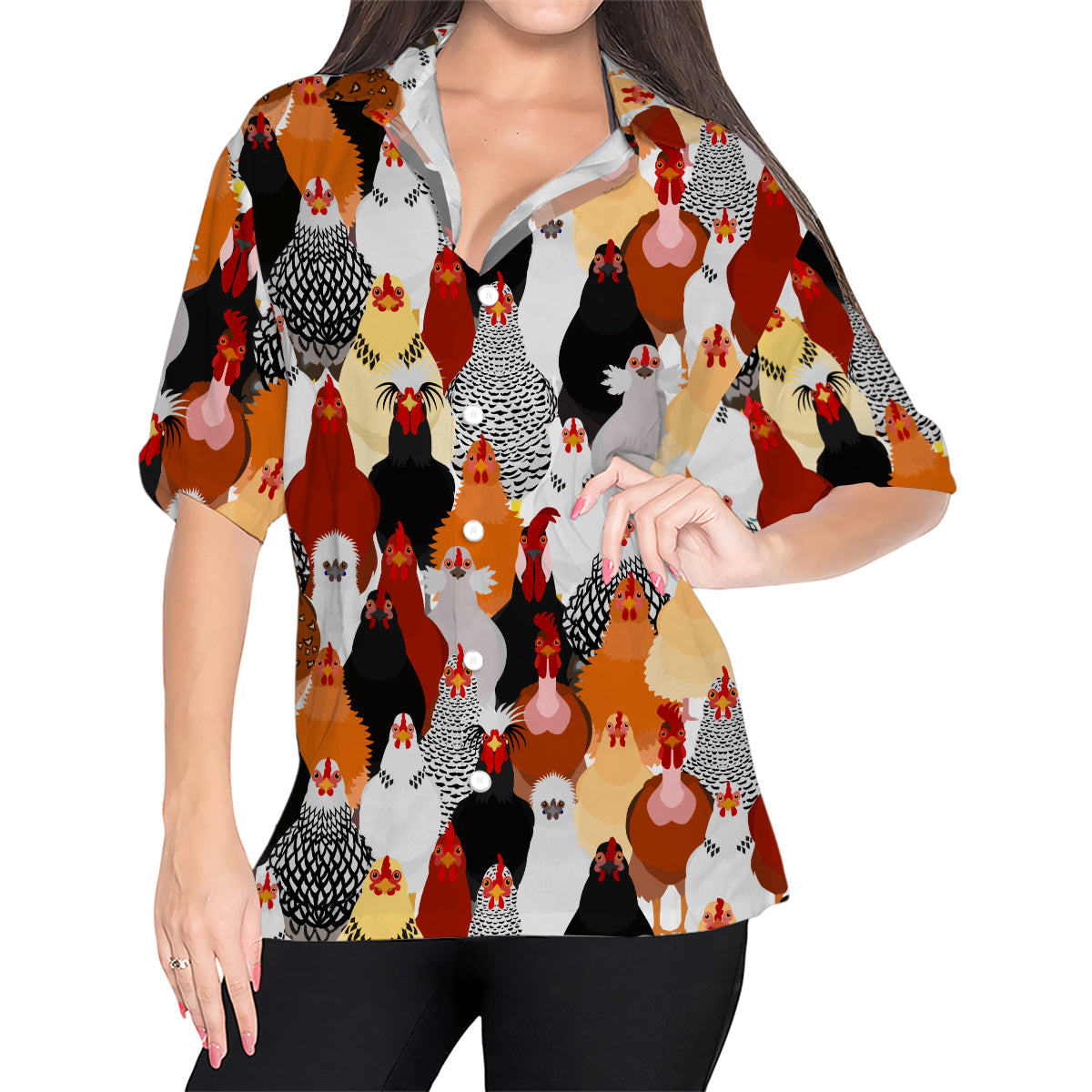 Chicken Hawaiian Shirt With Many Chickens Around