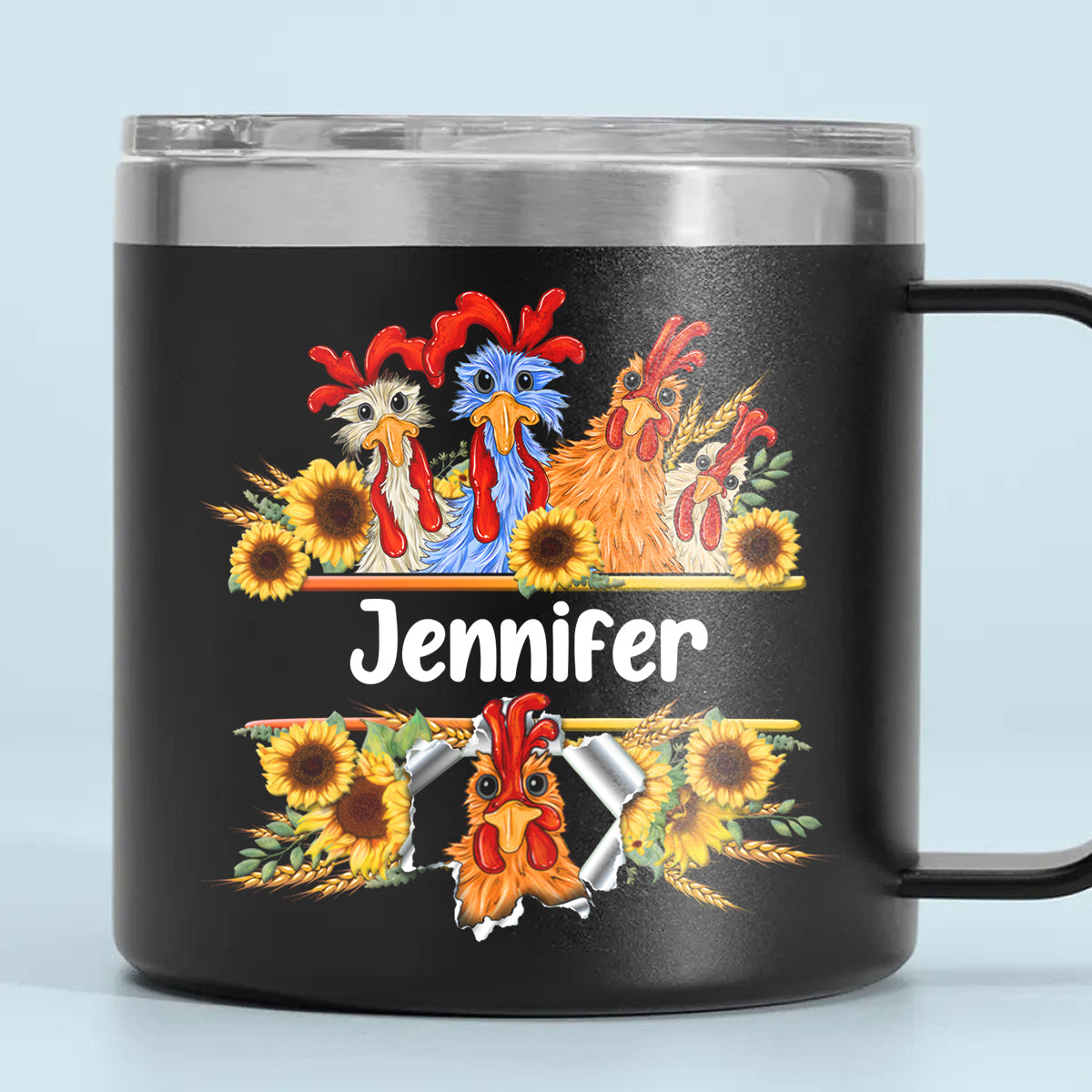 Funny Chicken Custom 14oz Stainless Steel Tumbler With Handle