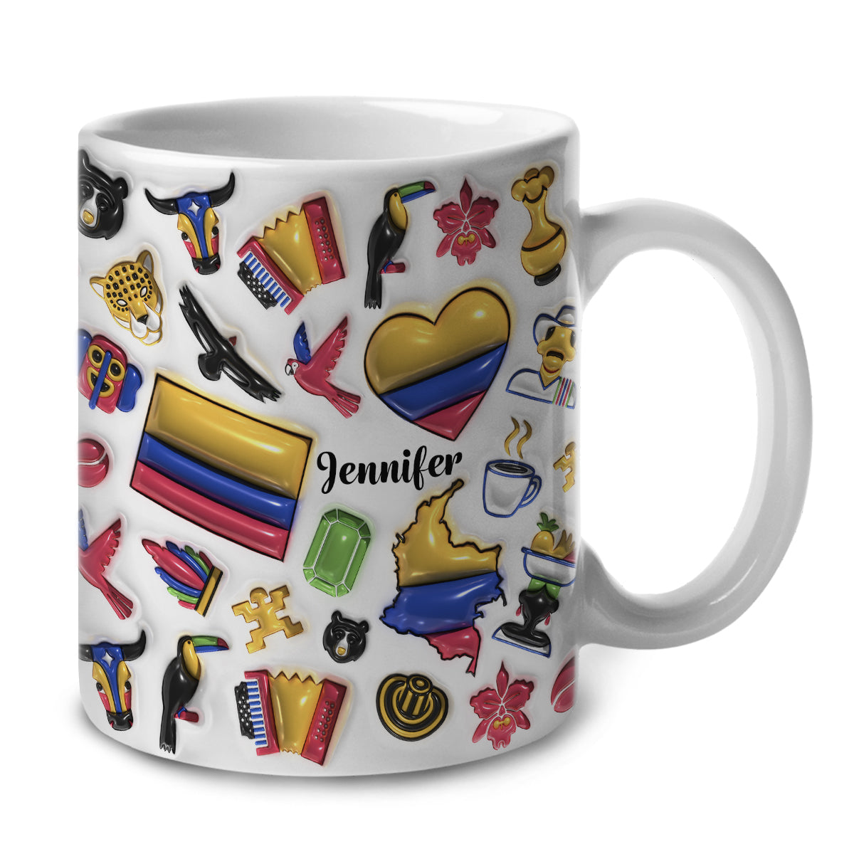 Custom Colombia Coffee Mug Cup With Heart, Map, Flag
