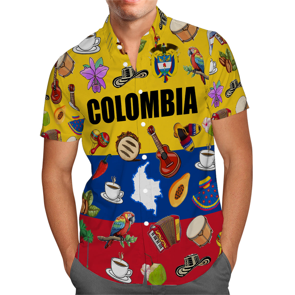 Colombia Flag, Symbols Hawaiian Shirt For Colombian