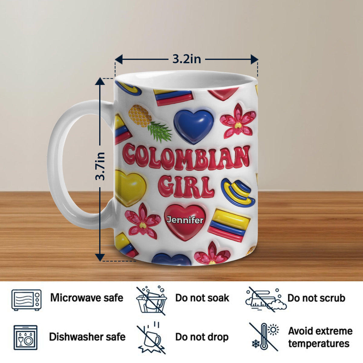 Colombian Girl Coffee Mug Cup With Custom Your Name