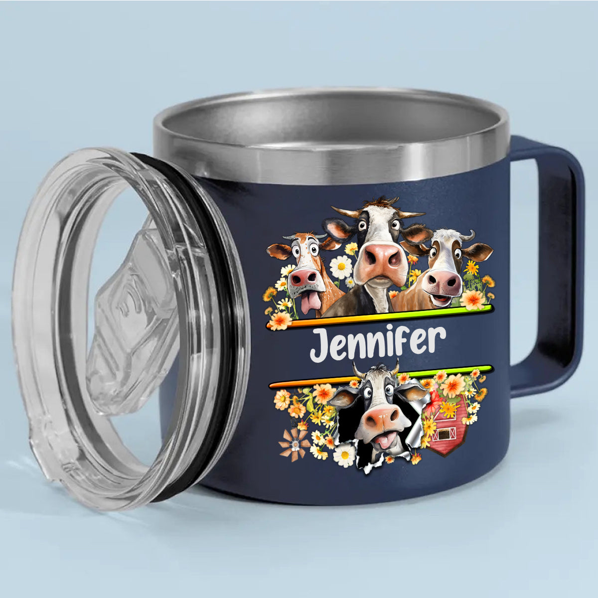 Funny Cow Custom 14oz Stainless Steel Tumbler With Handle