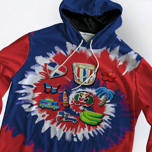 Dominican Flag Hoodie With Symbols Tie Dye