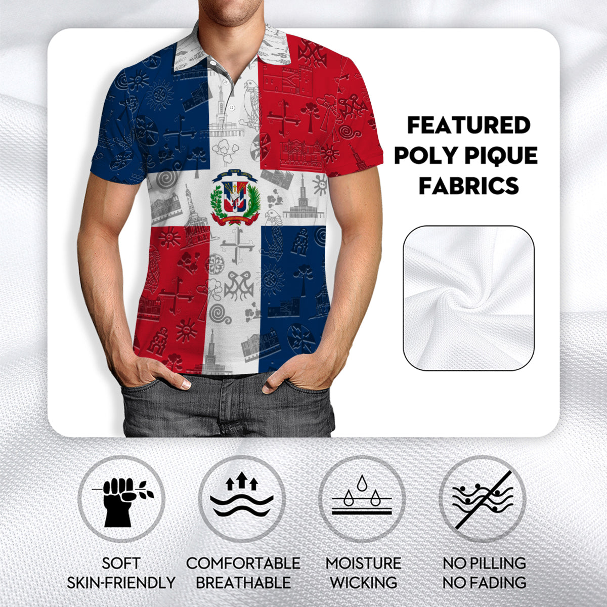 Dominican Repubic Polo Shirt With Cultural Flag