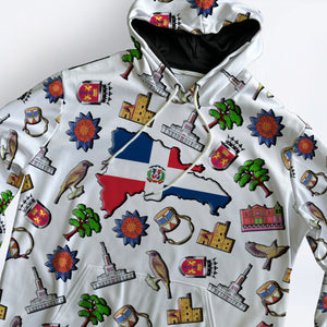 Dominican All Over Print Hoodie With Dominican Flag And Symbols