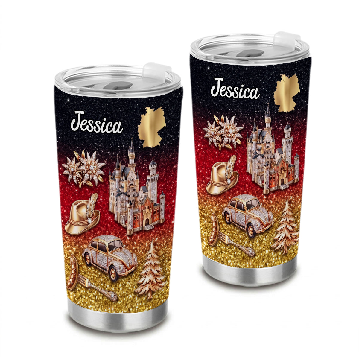 Custom Germany Tumbler With Germany Symbols Effect Print