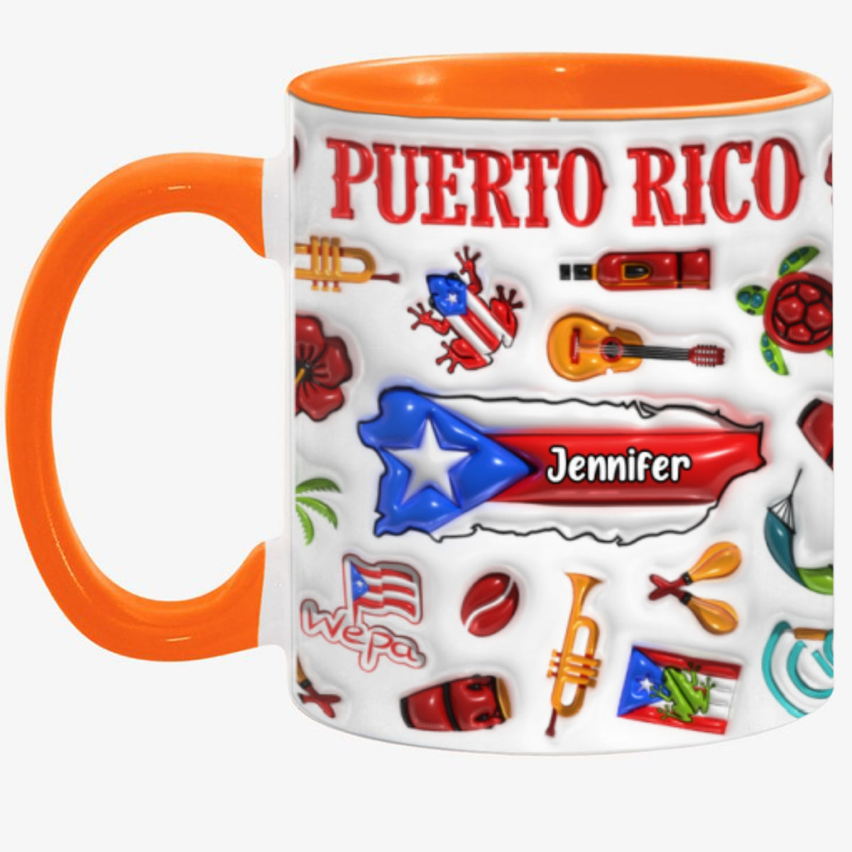 Custom Puerto Rico Accent Coffee Mug Cup With Your Name