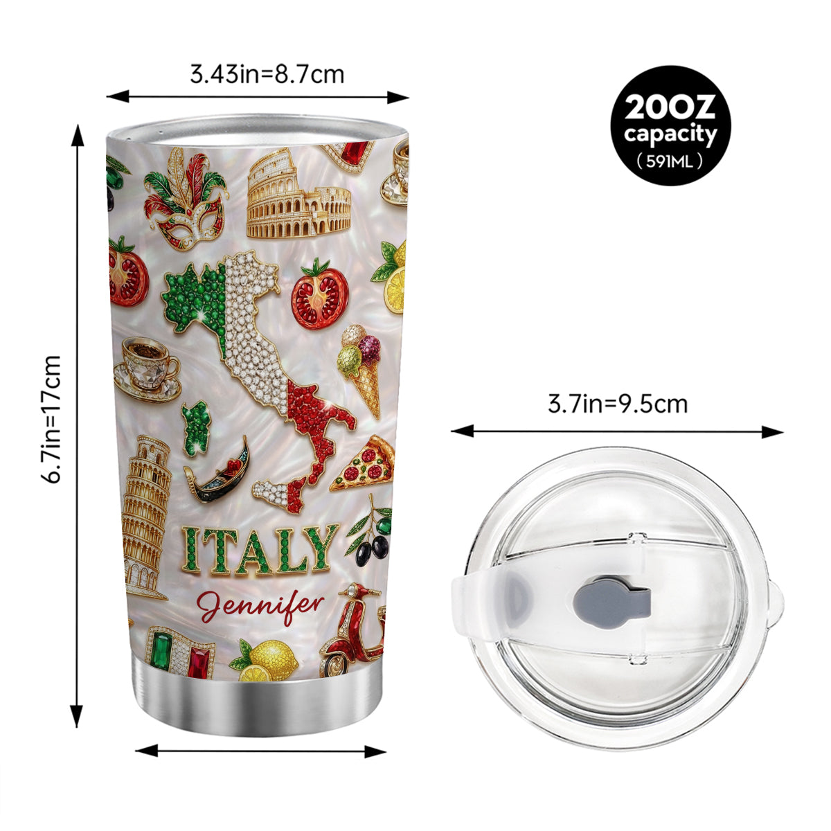 Custom Italy Tumbler With Italy Glitter Effect