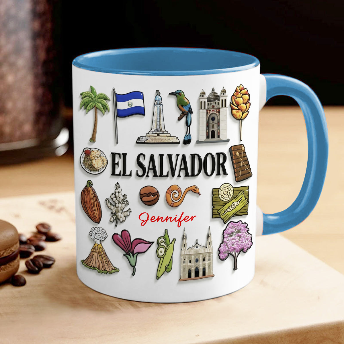 Custom El Salvador Accent Mug With Many El Salvador Symbols