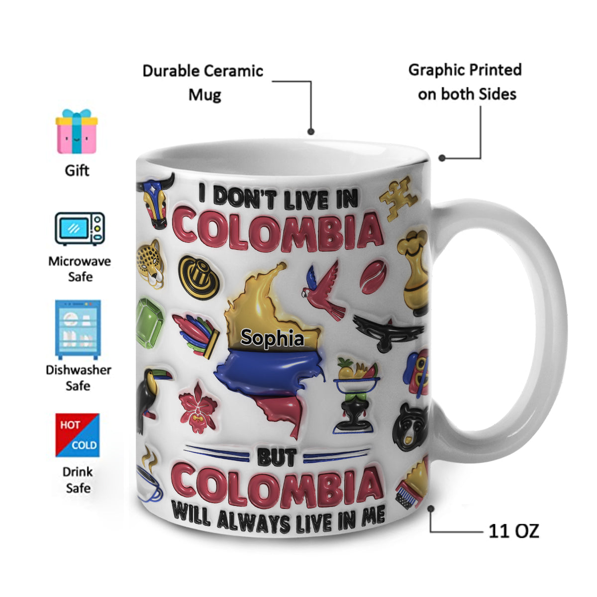 Custom Colombia Will Always Live In Me, Symbols Coffee Mug Cup