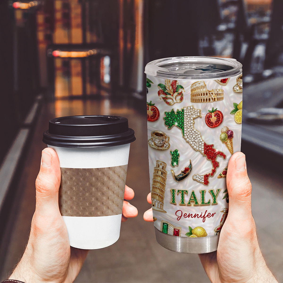Custom Italy Tumbler With Italy Glitter Effect