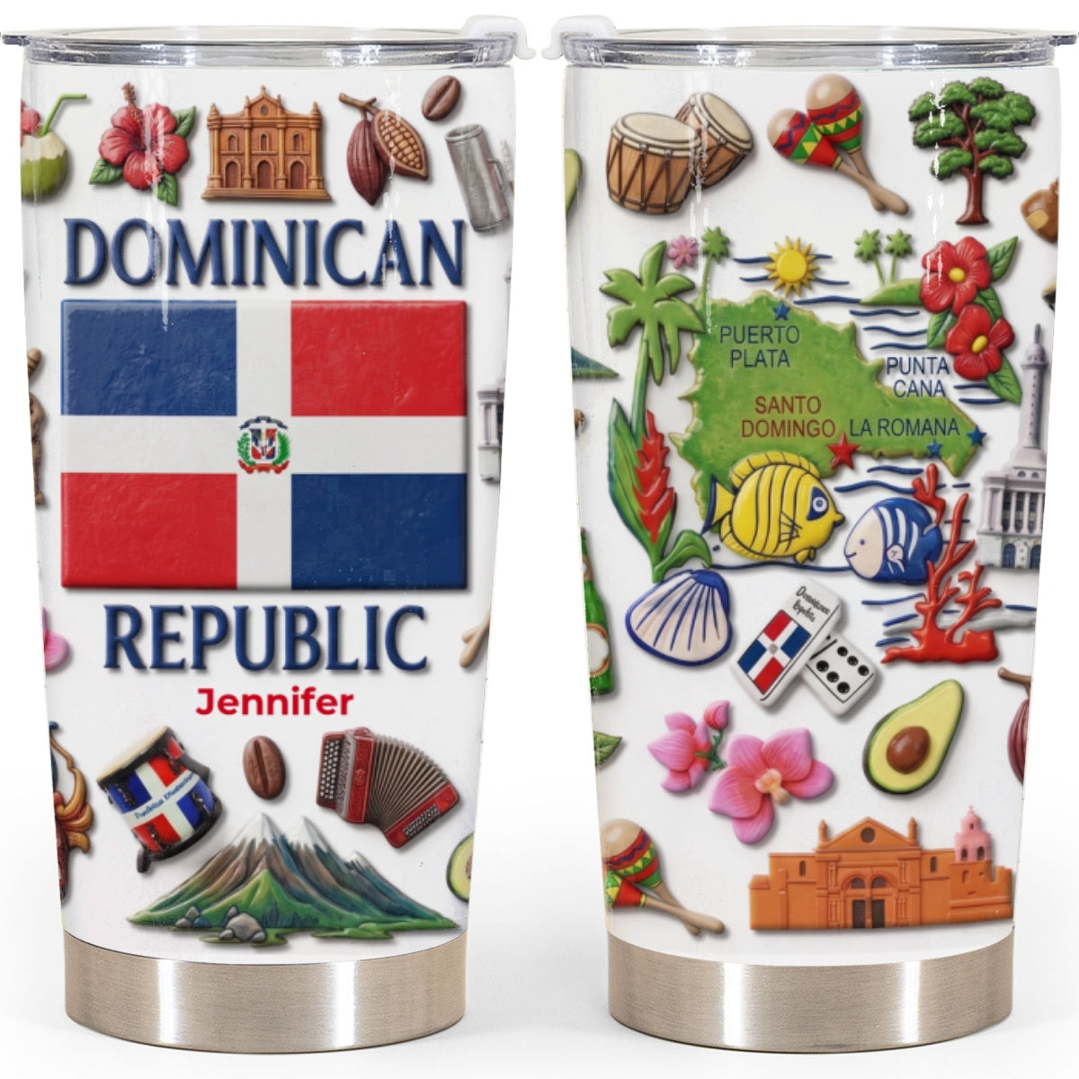 Custom Dominican Republic Map, Flag In Two Sides Tumbler