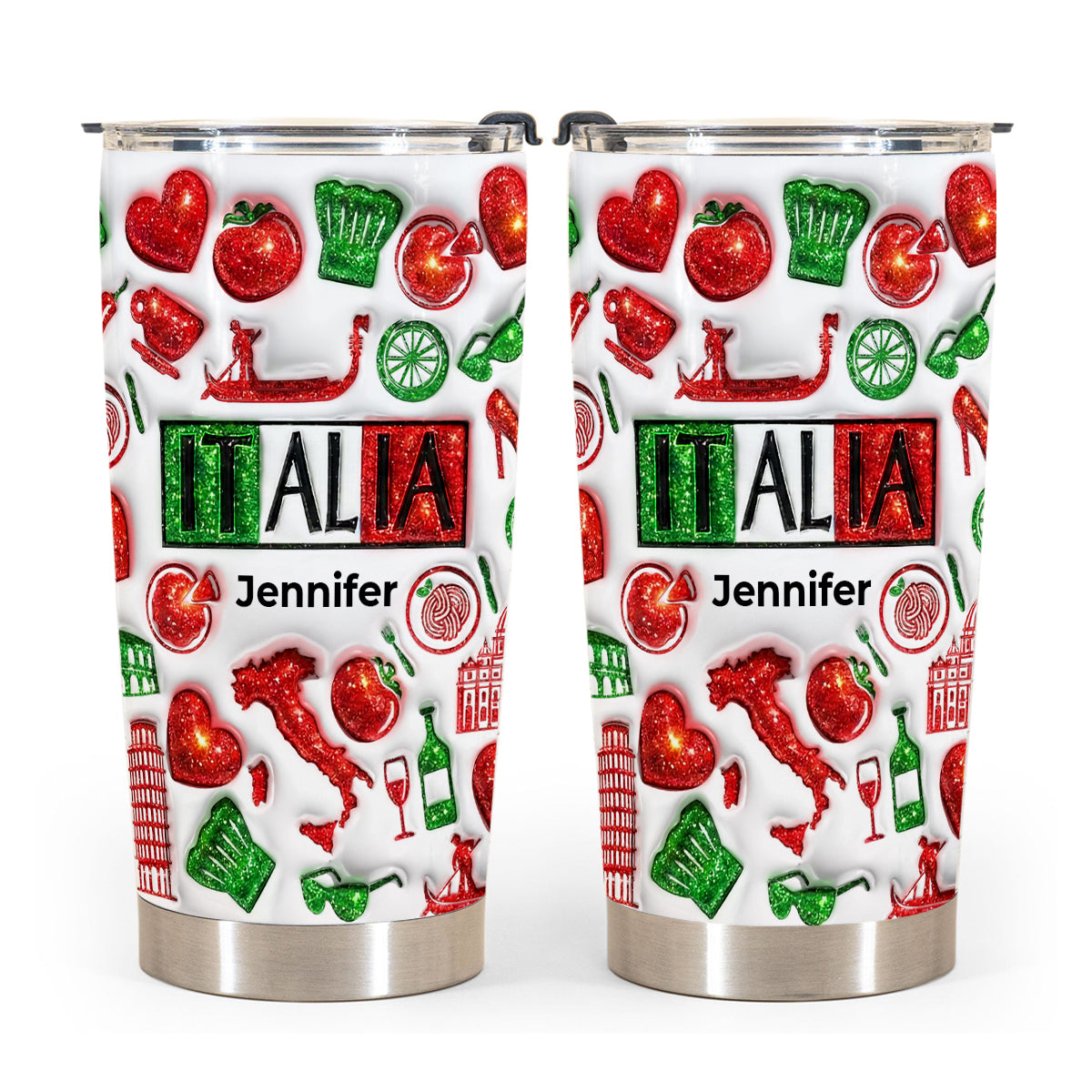 Custom Italia Tumbler With Your Name With Glitter Effect