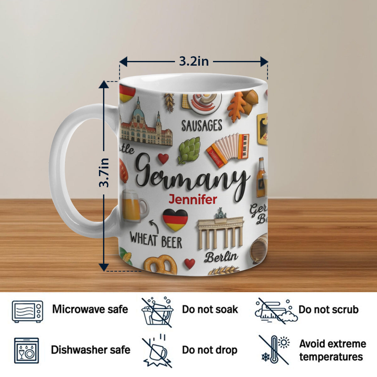 Germany Coffee Mug Cup With Custom Your Name Emboss Effect