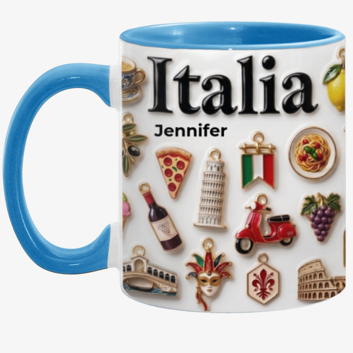 Custom Italy Symbols Accent Mug With 3D Effect Print