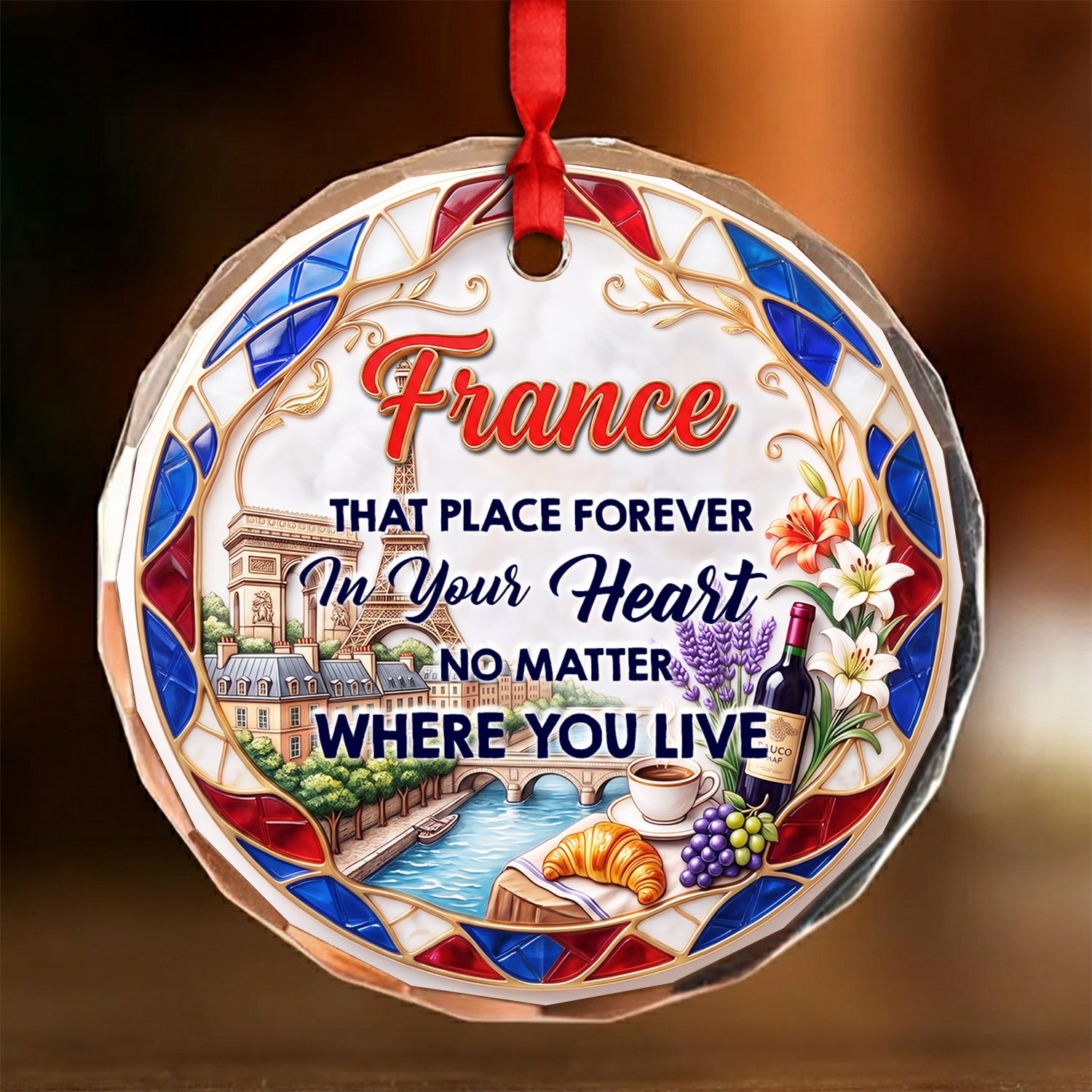 France That Place Forever In Your Heart 2D Print Circle Glass Ornament