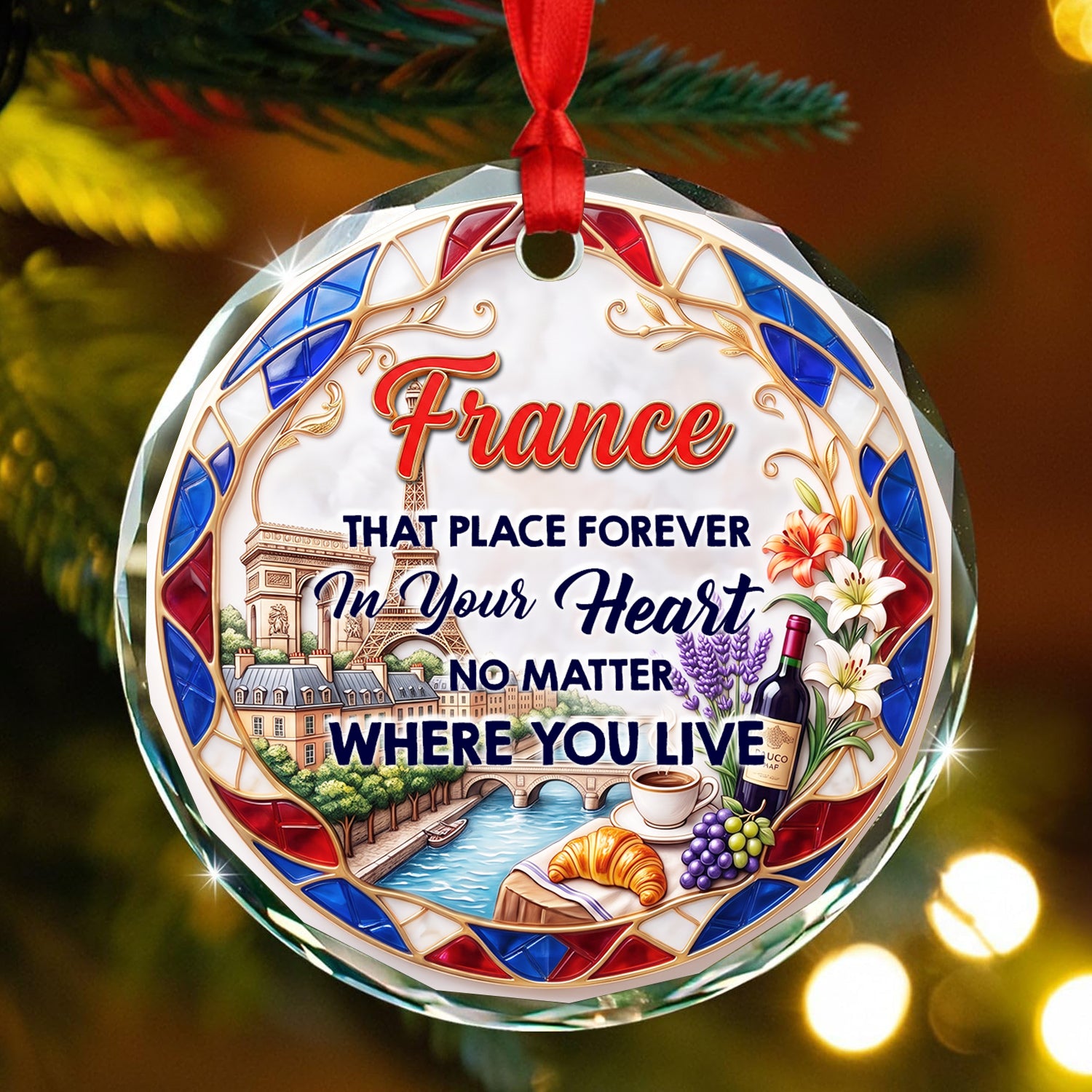 France That Place Forever In Your Heart 2D Print Circle Glass Ornament