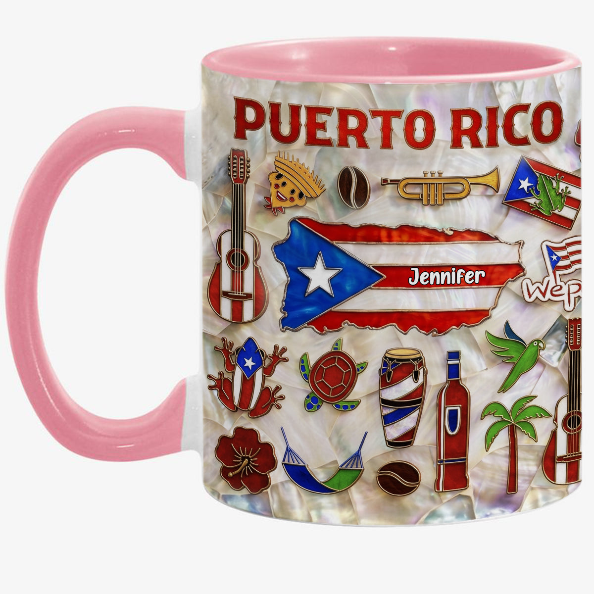 Personalized Puerto Rico Map 2D Printed Coffee Mug Cup, Custom Name Puerto Rico Gifts Souvenirs