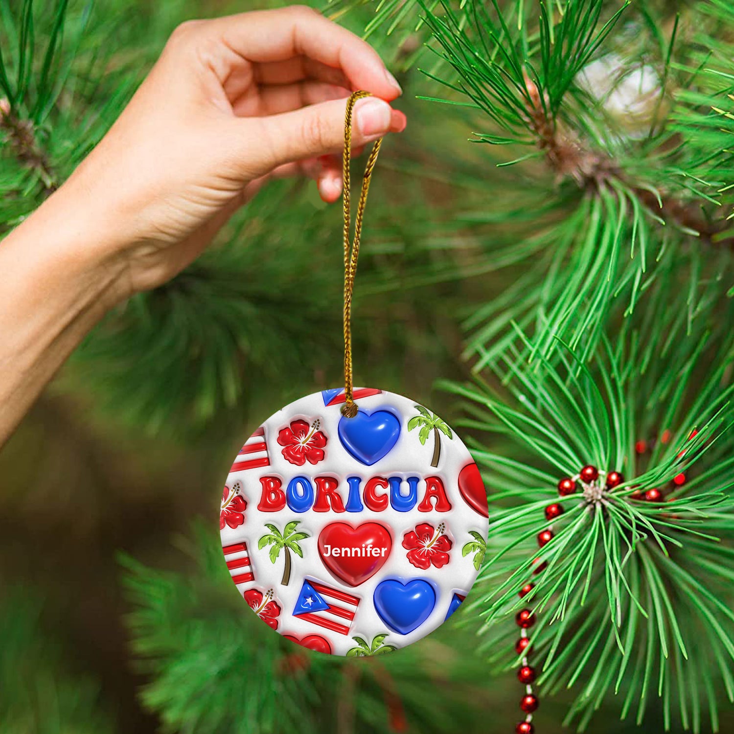 Custom Puerto Rico Boricua Ornament With Heart Symbols