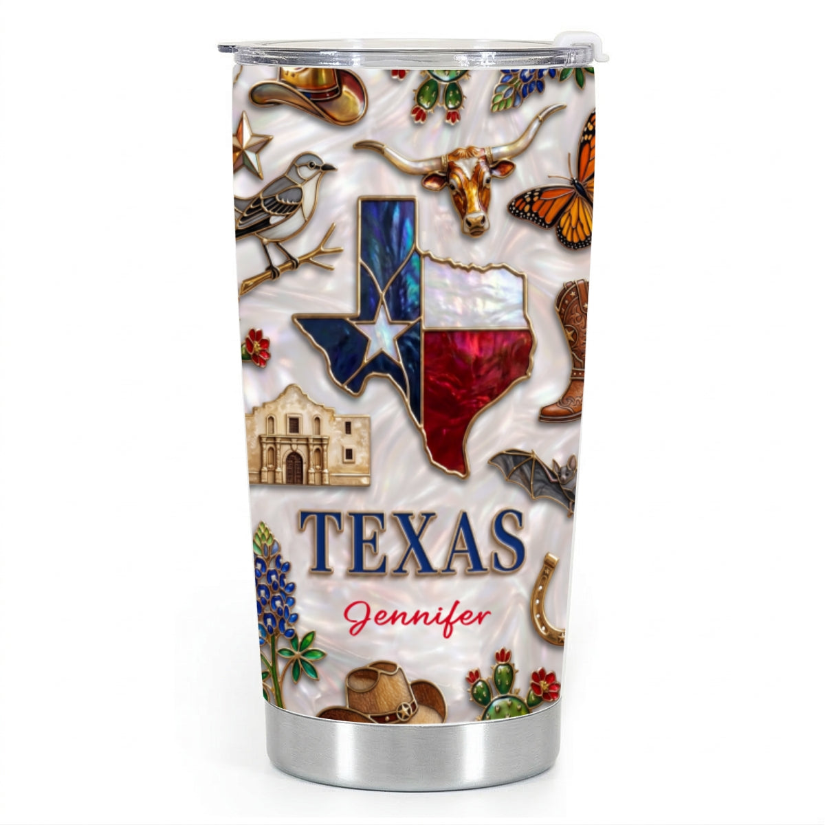 Custom Texas Tumbler With Texas Glitter Effect