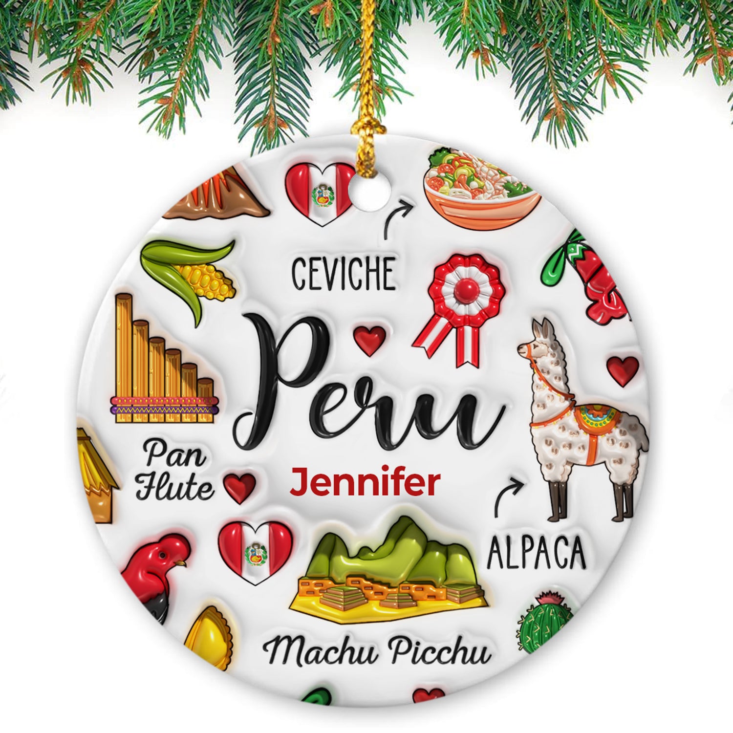 Custom Peru Christmas Ornament With Symbols