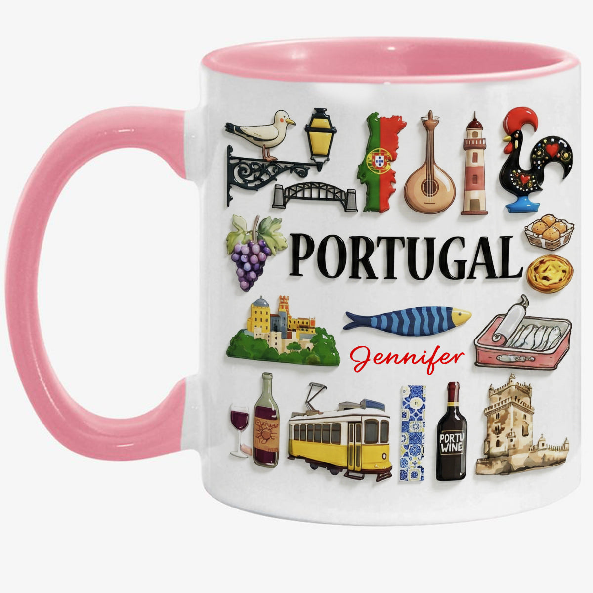 Custom Portugal Accent Mug With Many Portugal Symbols