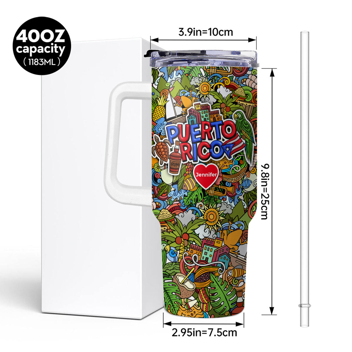 Custom Puerto Rico Tumbler 40oz With Mixed Symbols
