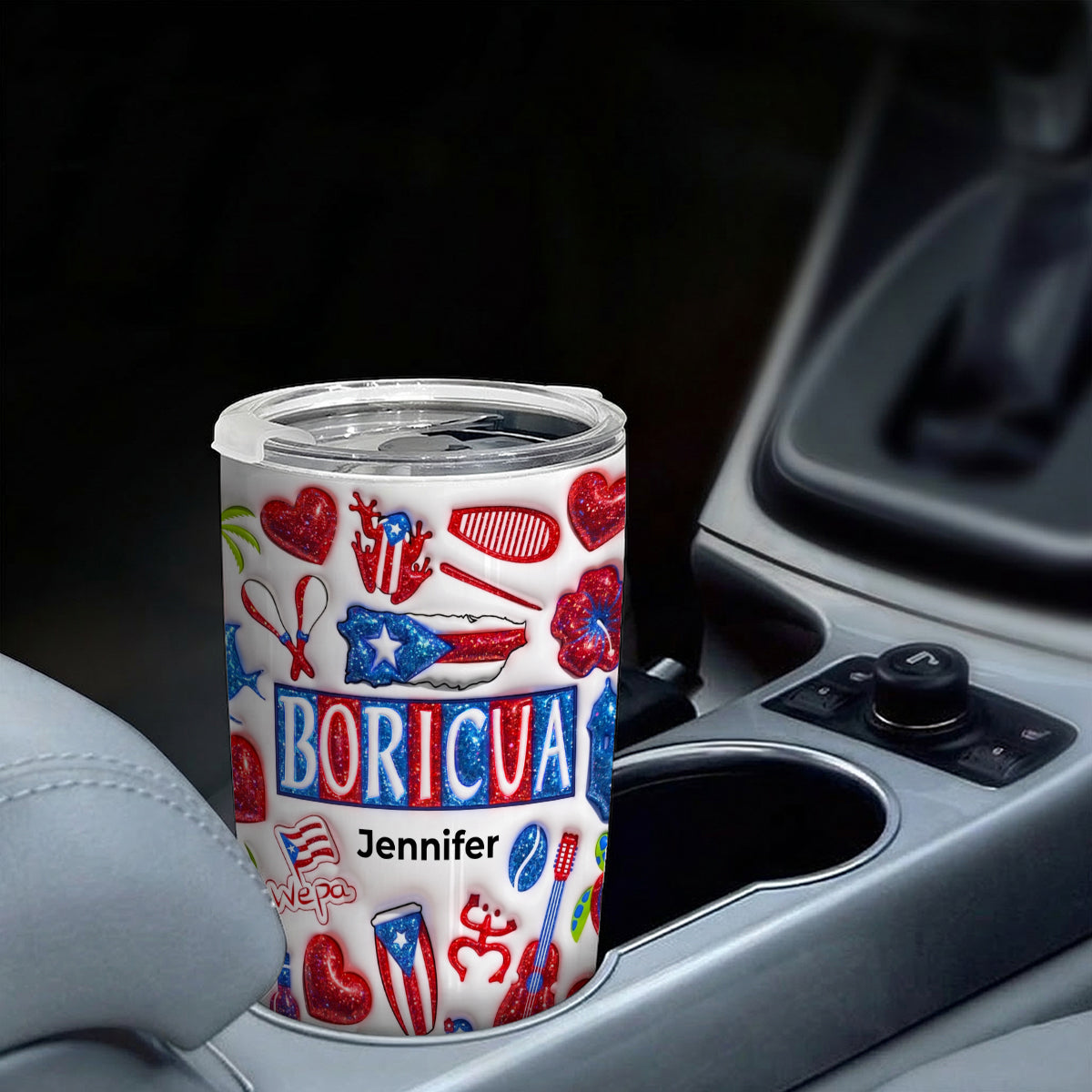 Custom Boricua Tumbler With Your Name With Glitter Effect Print