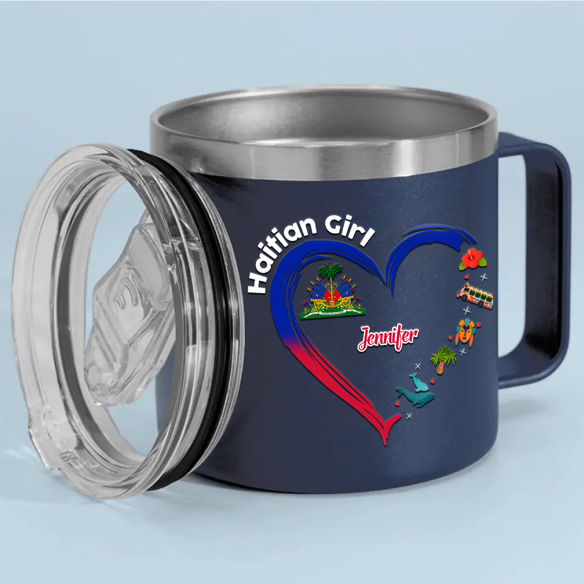 Haitian Girl Custom 14oz Stainless Steel Tumbler With Handle