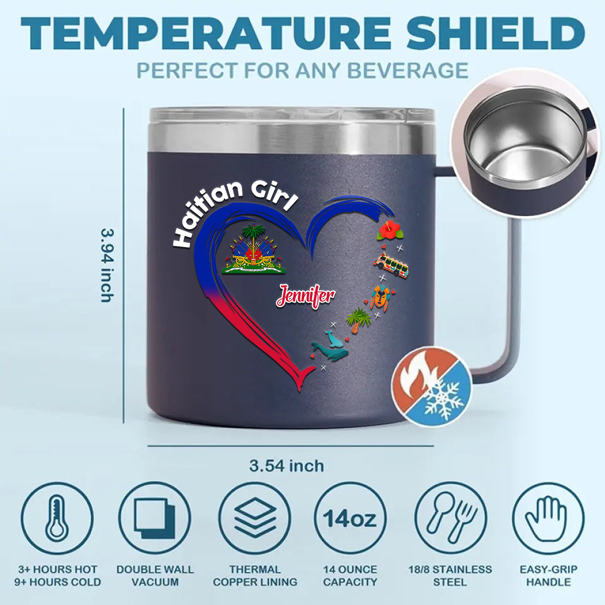 Haitian Girl Custom 14oz Stainless Steel Tumbler With Handle