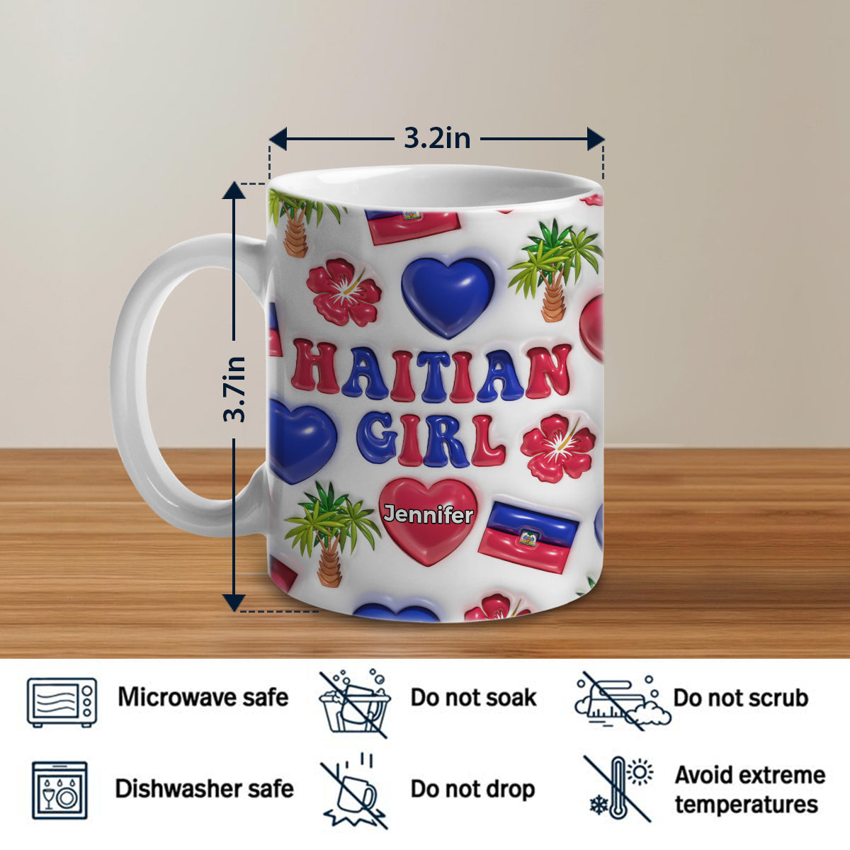 Haiti Haitian Girl Coffee Mug Cup With Custom Your Name