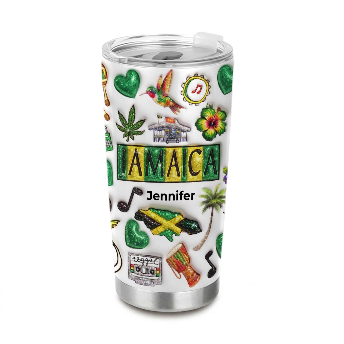 Custom Jamaica Tumbler With Your Name With Glitter Effect Print