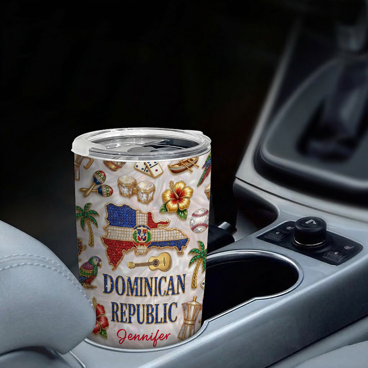 Custom Dominican Republic Tumbler With Dominican Republic Glitter Effect