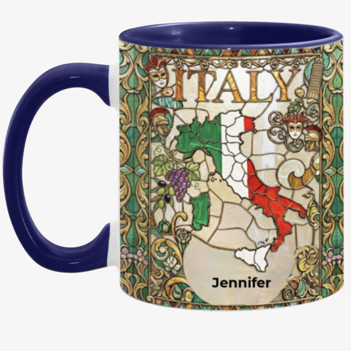 Custom Italy Italia Accent Mug With Flower Patterns