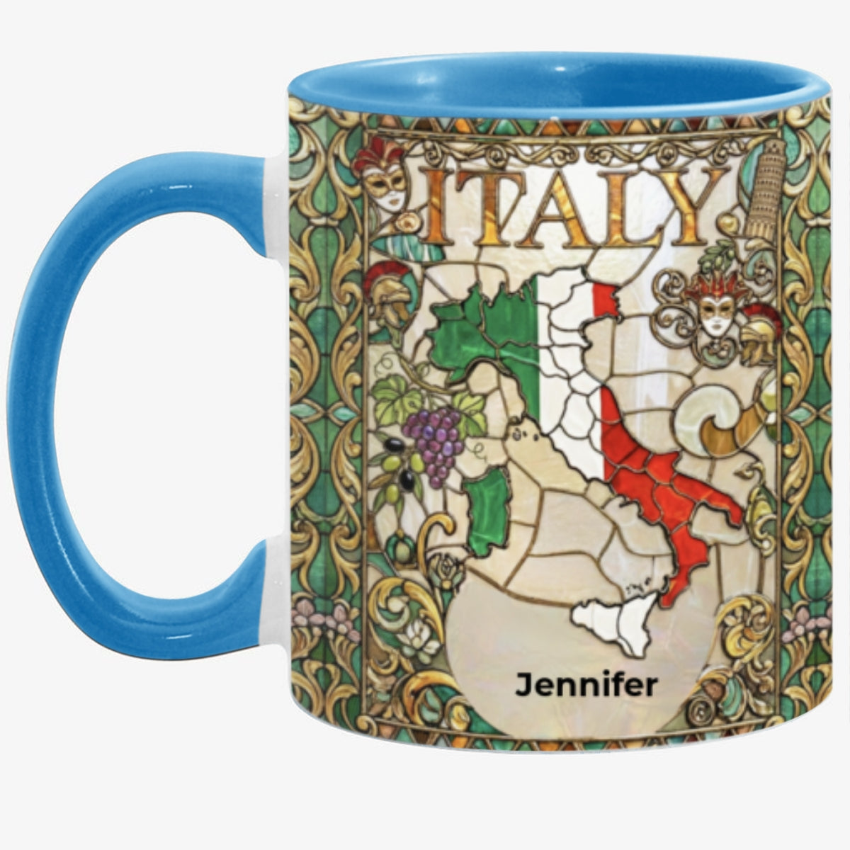 Custom Italy Italia Accent Mug With Flower Patterns