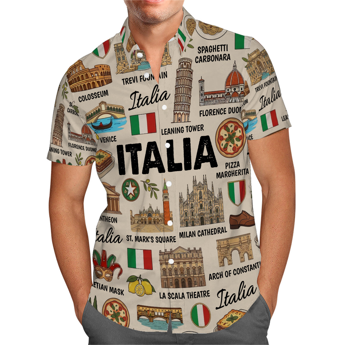 Italia Hawaiian Shirt With Italia Symbols, Flag