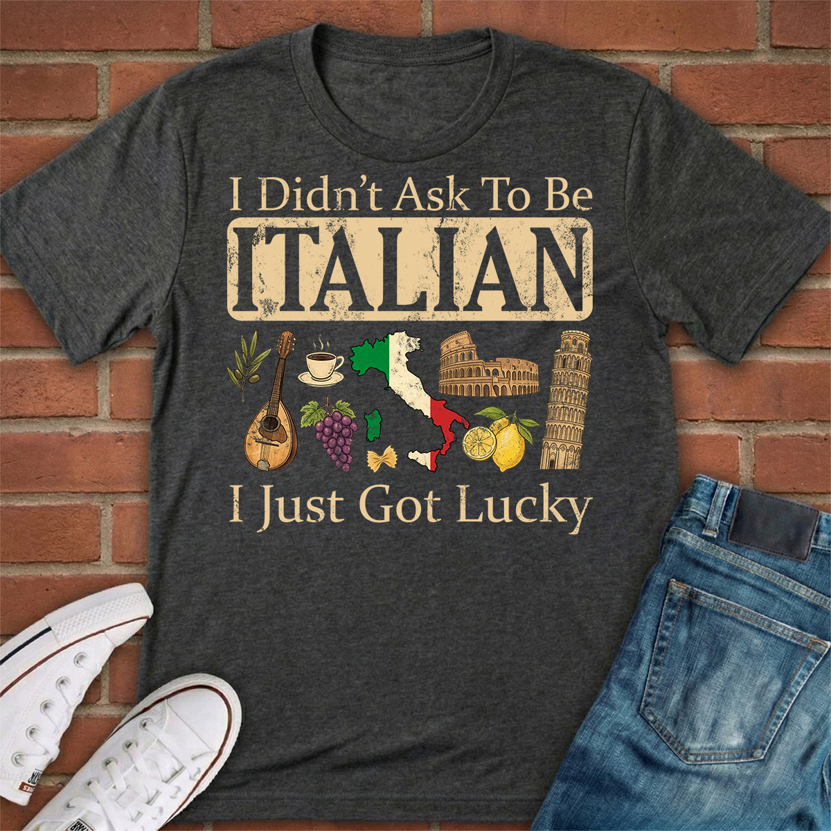Italian I just Got Lucky T-shirt And Symbols