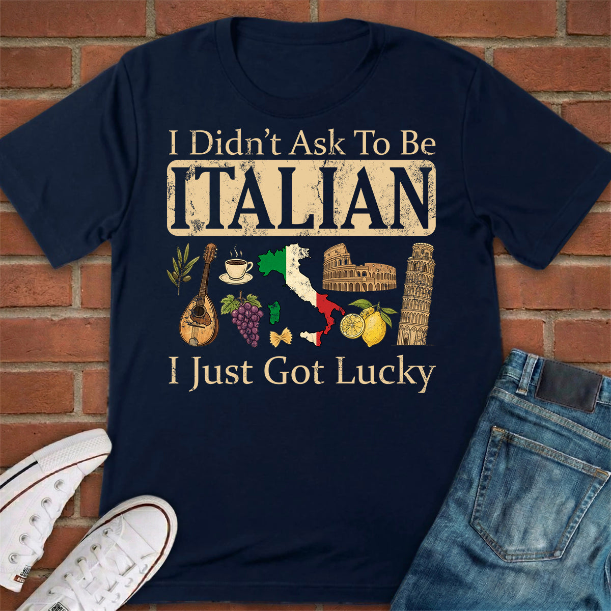 Italian I just Got Lucky T-shirt And Symbols