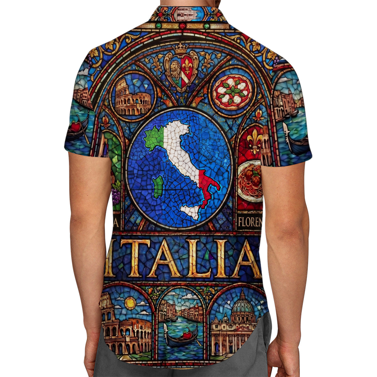 Italia Hawaiian Shirt With Stained Glass Art For Vacation