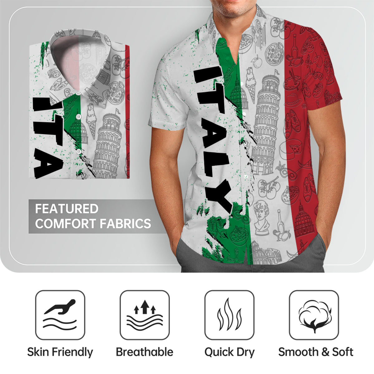 Italy Hawaiian Shirt With A Half Flag And Symbols