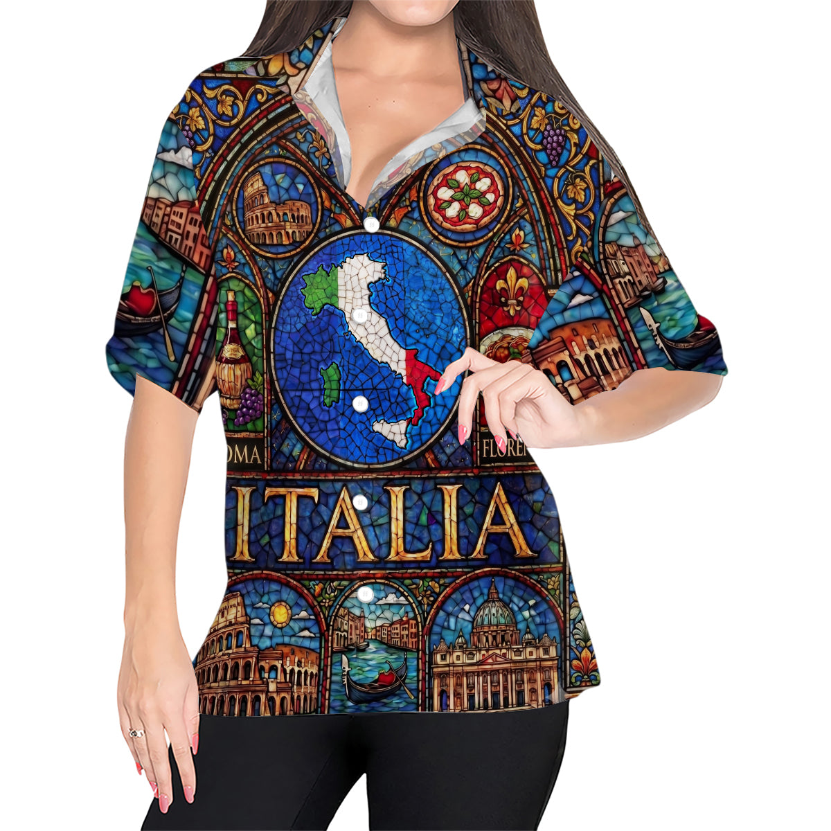 Italia Hawaiian Shirt With Stained Glass Art For Vacation