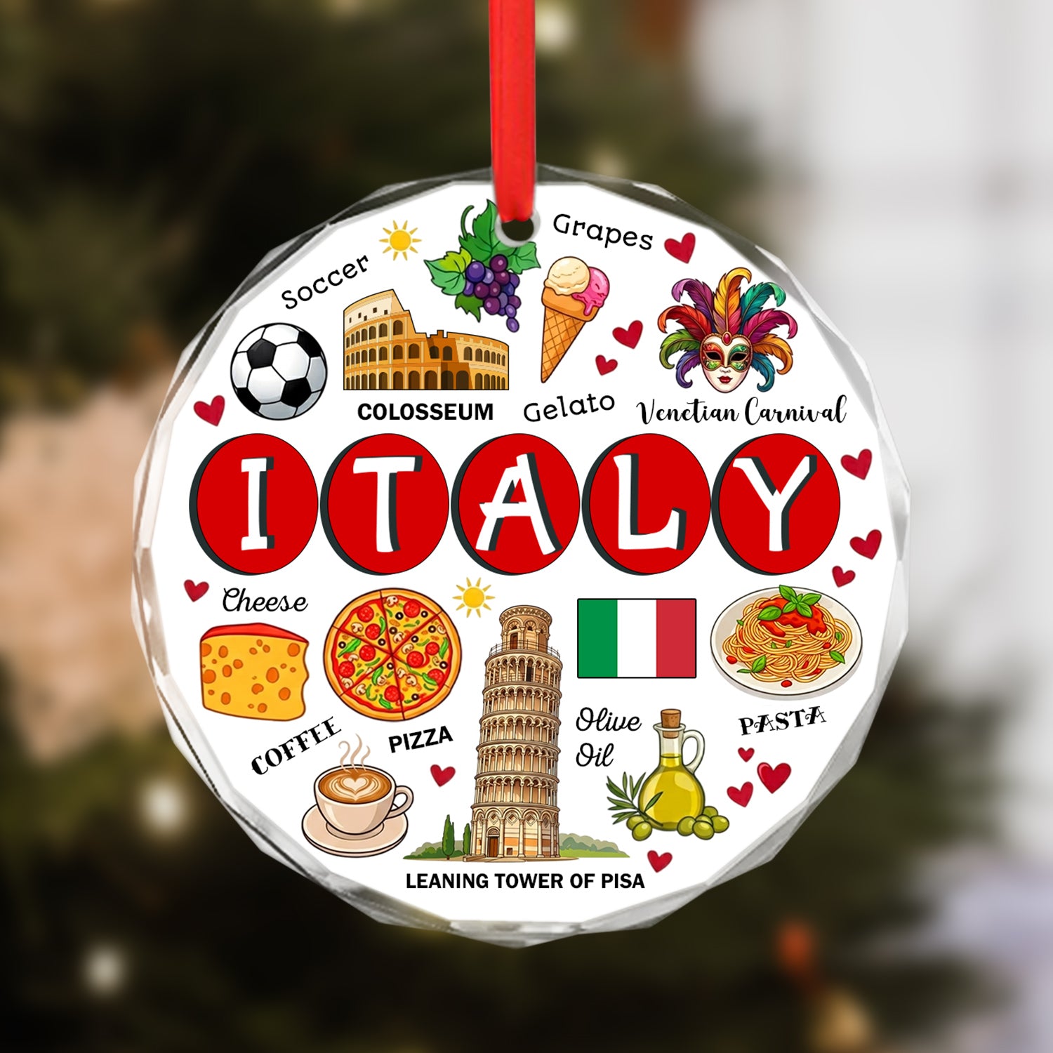 Italy Circle Glass Ornament With Symbols Around