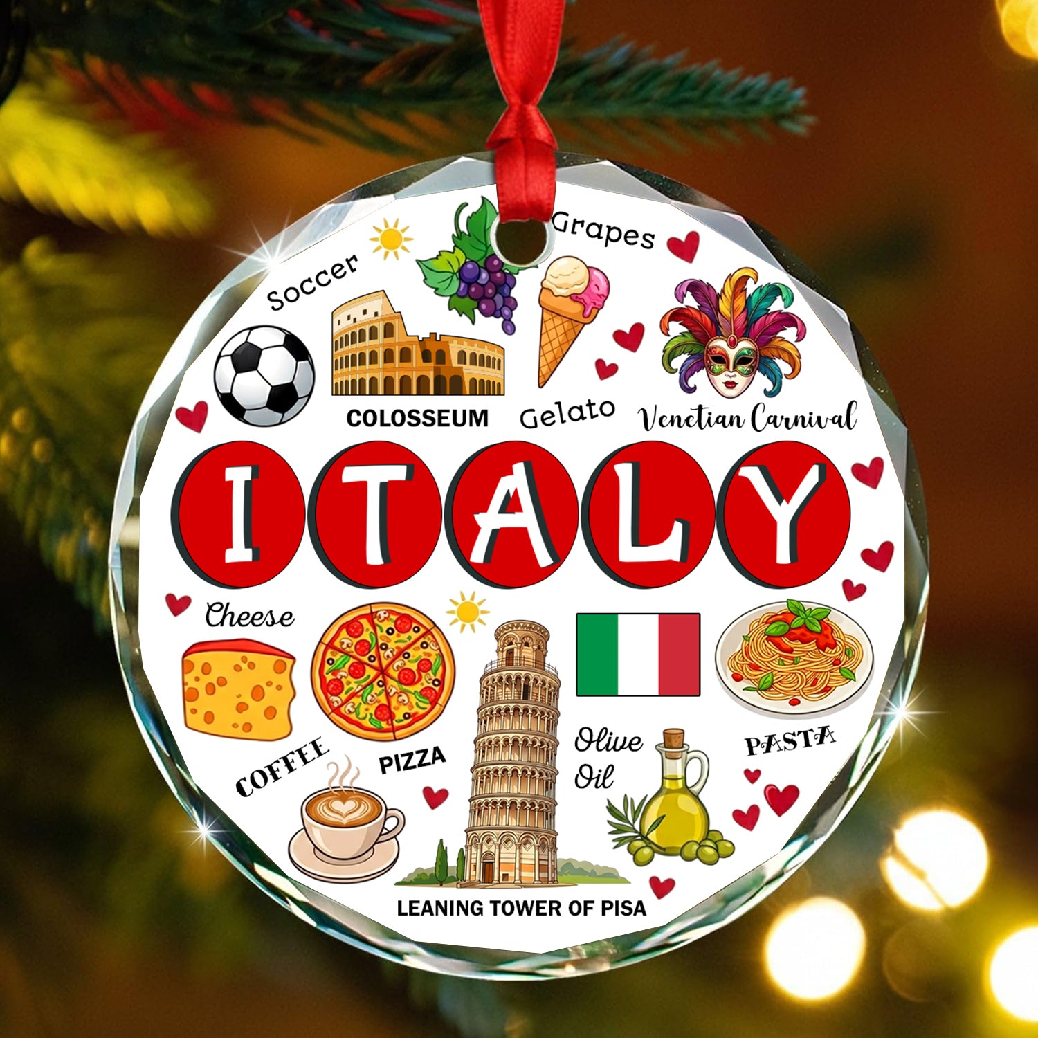 Italy Circle Glass Ornament With Symbols Around