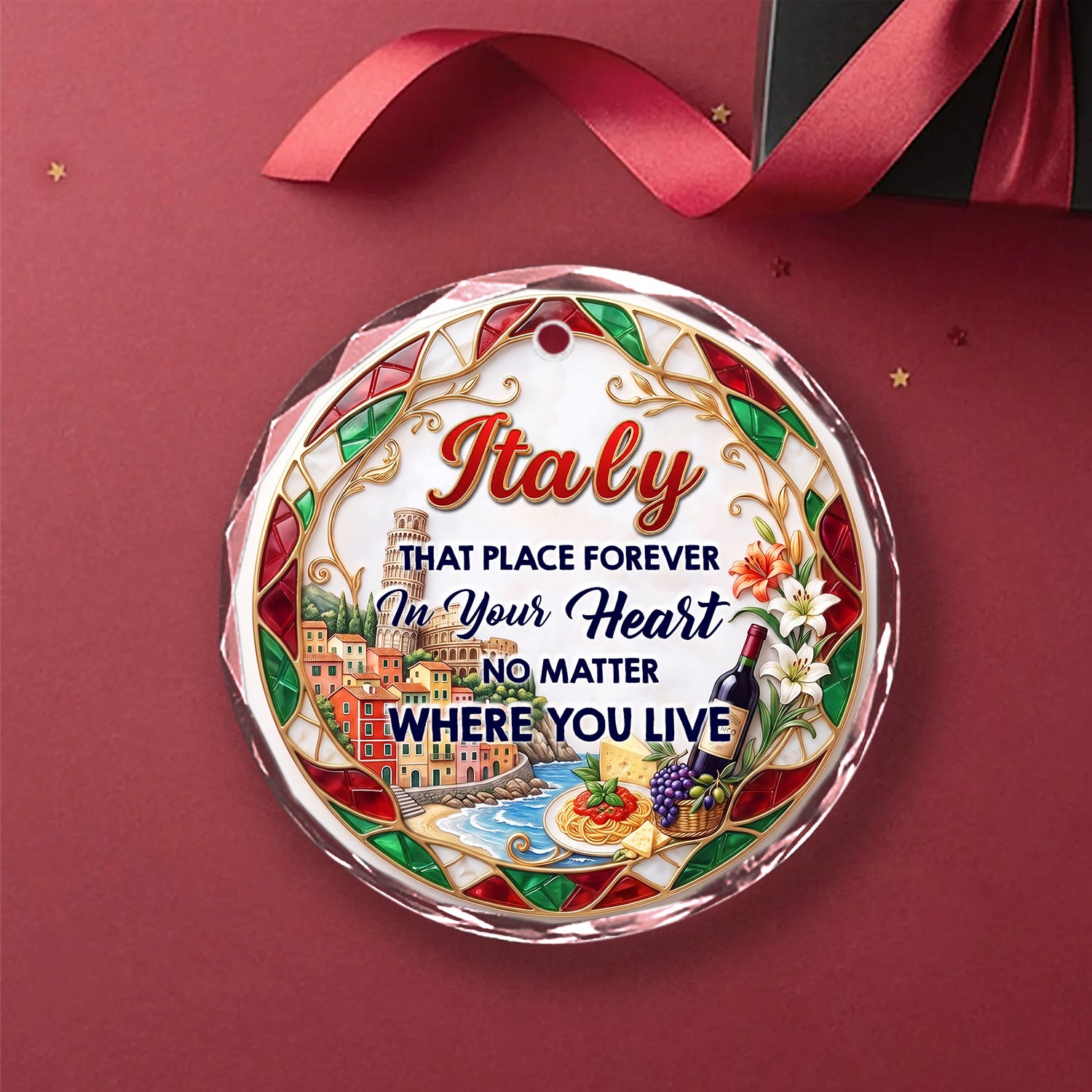 Italy That Place Forever In Your Heart 2D Print Circle Glass Ornament