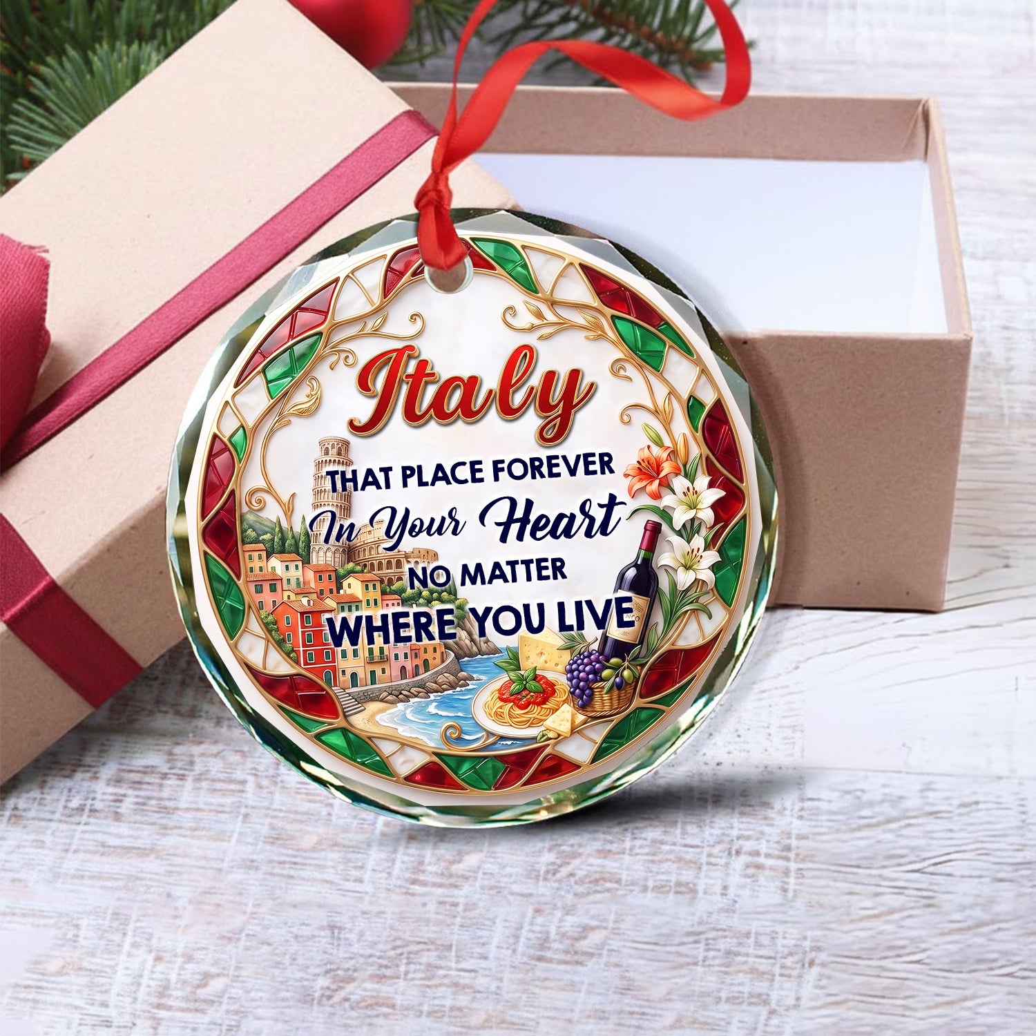 Italy That Place Forever In Your Heart 2D Print Circle Glass Ornament